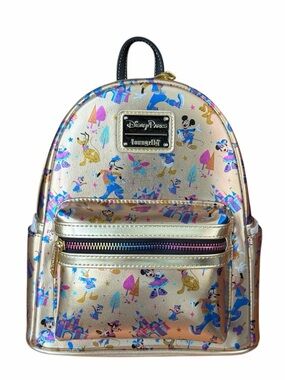 NWT! Disneyland 70th Loungefly Gold Metallic Backpack Mickey & Friends